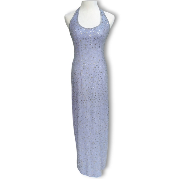 Vintage Cache Lavender Purple Silk Beaded Sequins Halter Gown Dress Size 8 - Picture 2 of 10
